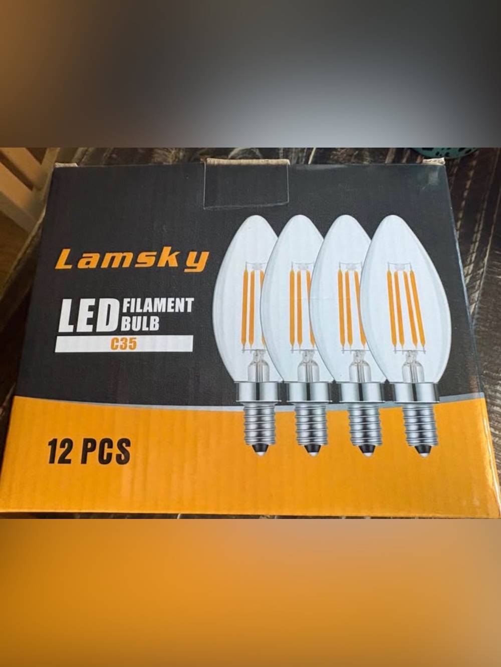 Lamsky LED Filament Bulb C35 - Clear Glass, Warm Yellow Filaments (12 pcs)